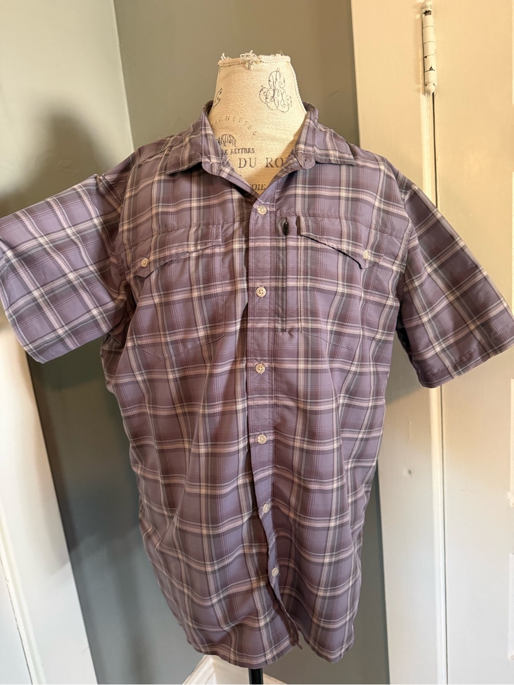 L.L. Bean Men's Short-Sleeve Plaid Button-Down Shirt - Lavender